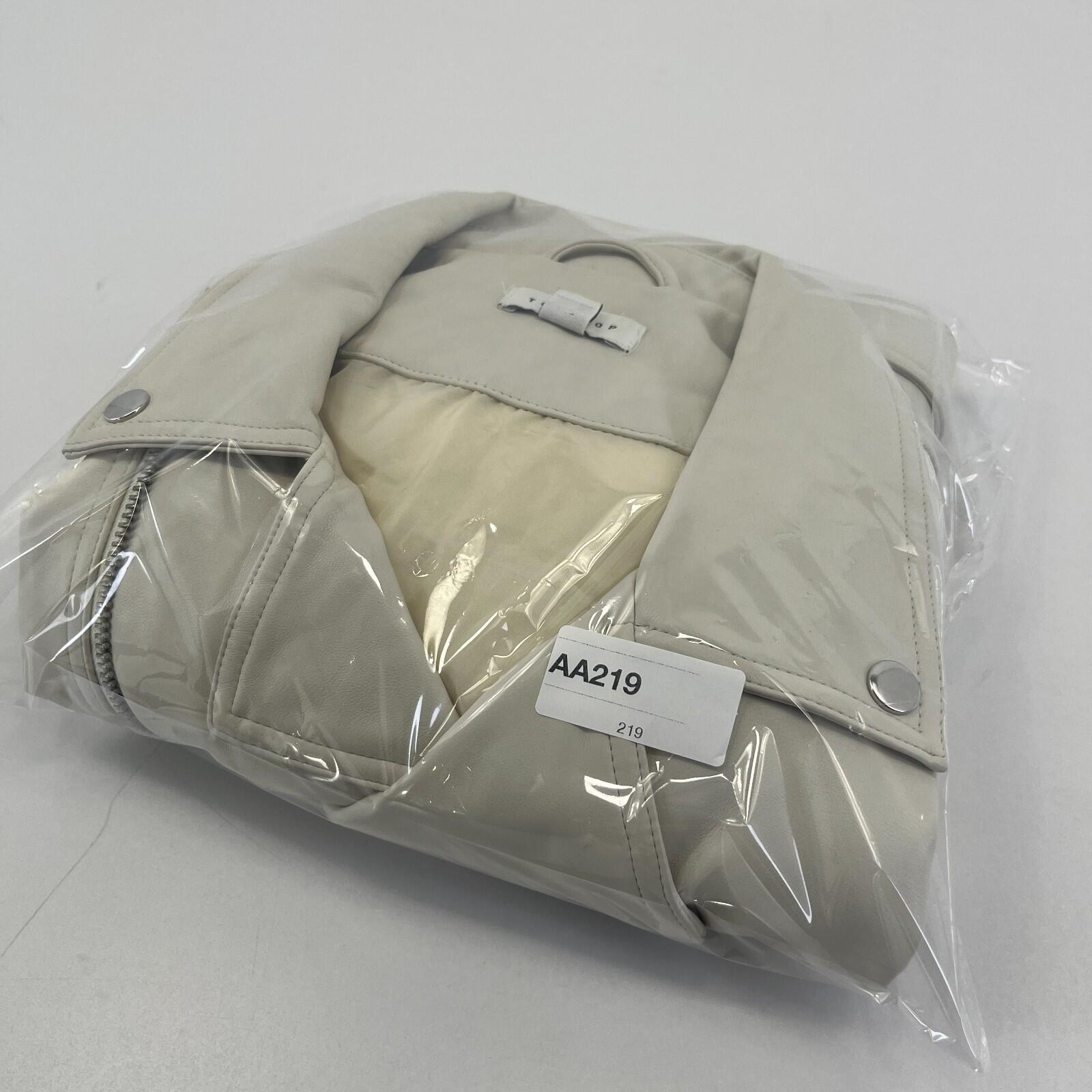 Topshop Zipped Faux Leather Cropped Biker Jacket Ivory White UK Women's size 10