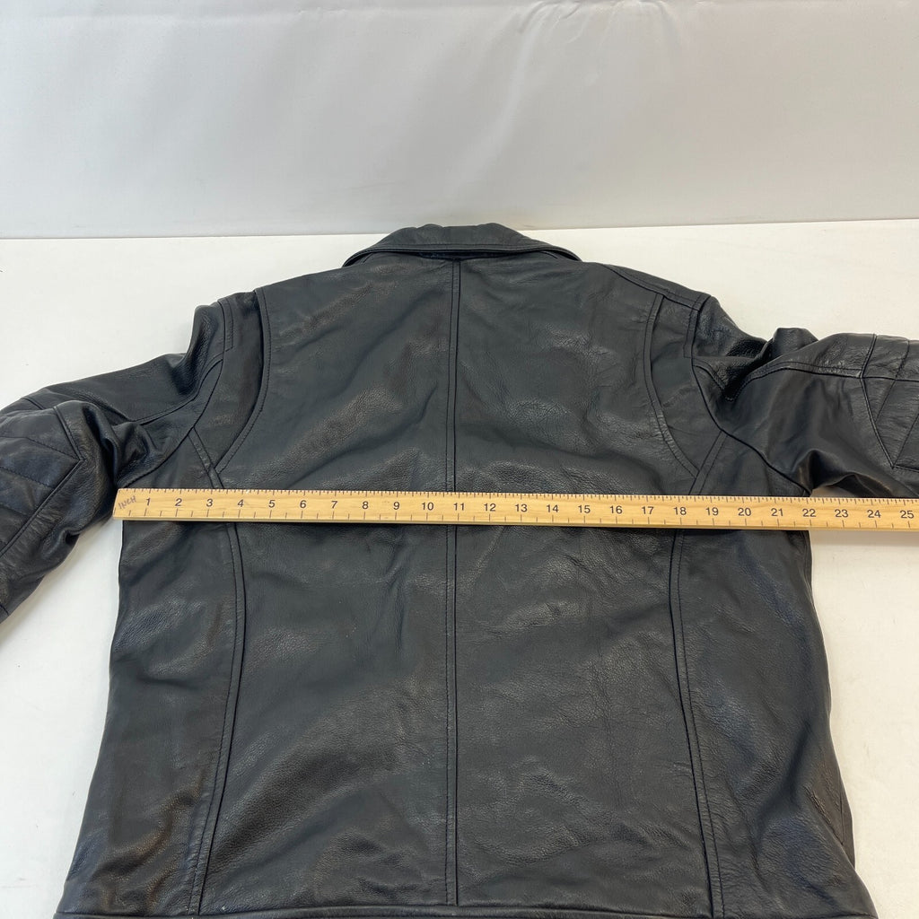 NEXT Men’s Black Leather Biker Jacket Full Zip Short Cruiser Bomber size Large