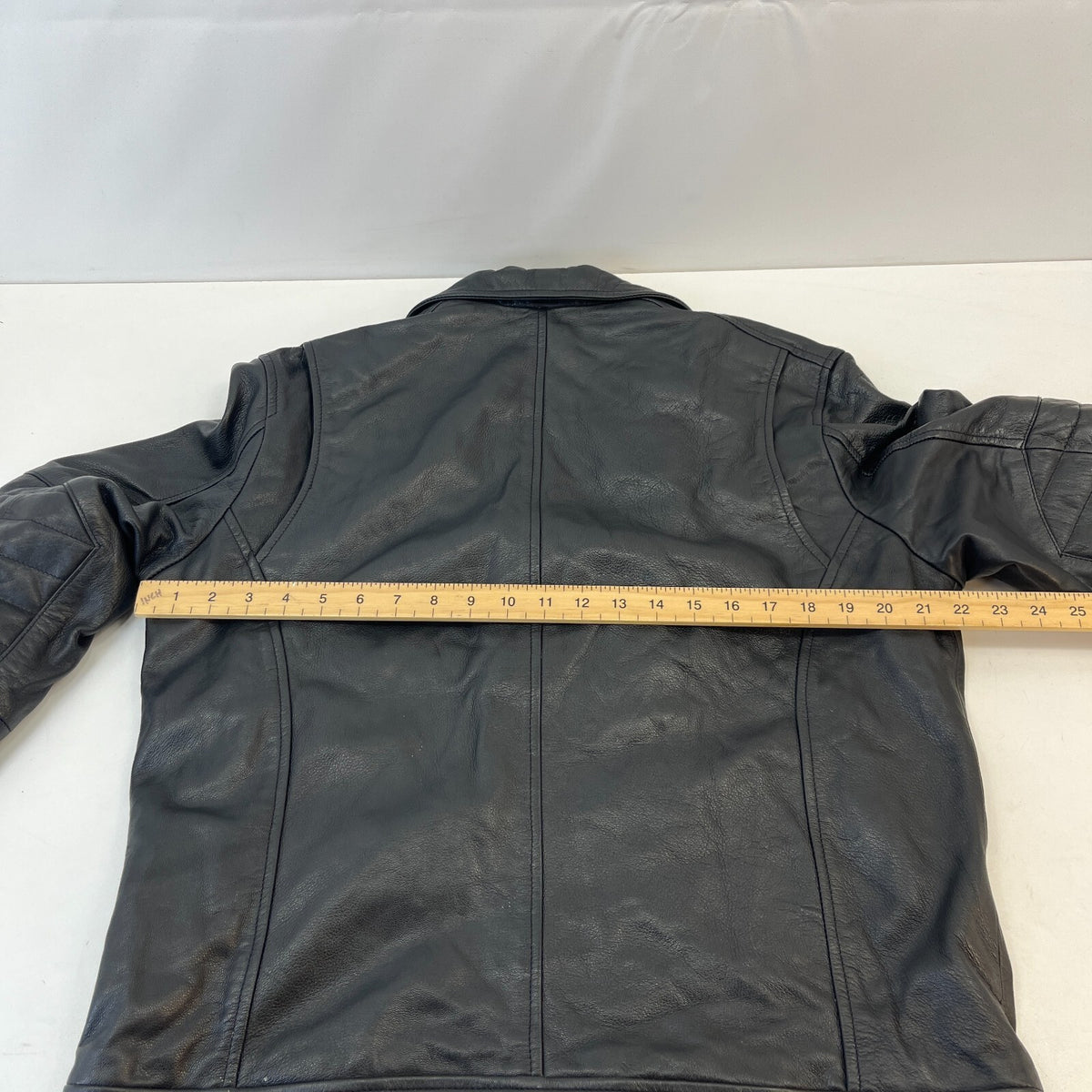 NEXT Men’s Black Leather Biker Jacket Full Zip Short Cruiser Bomber size Large
