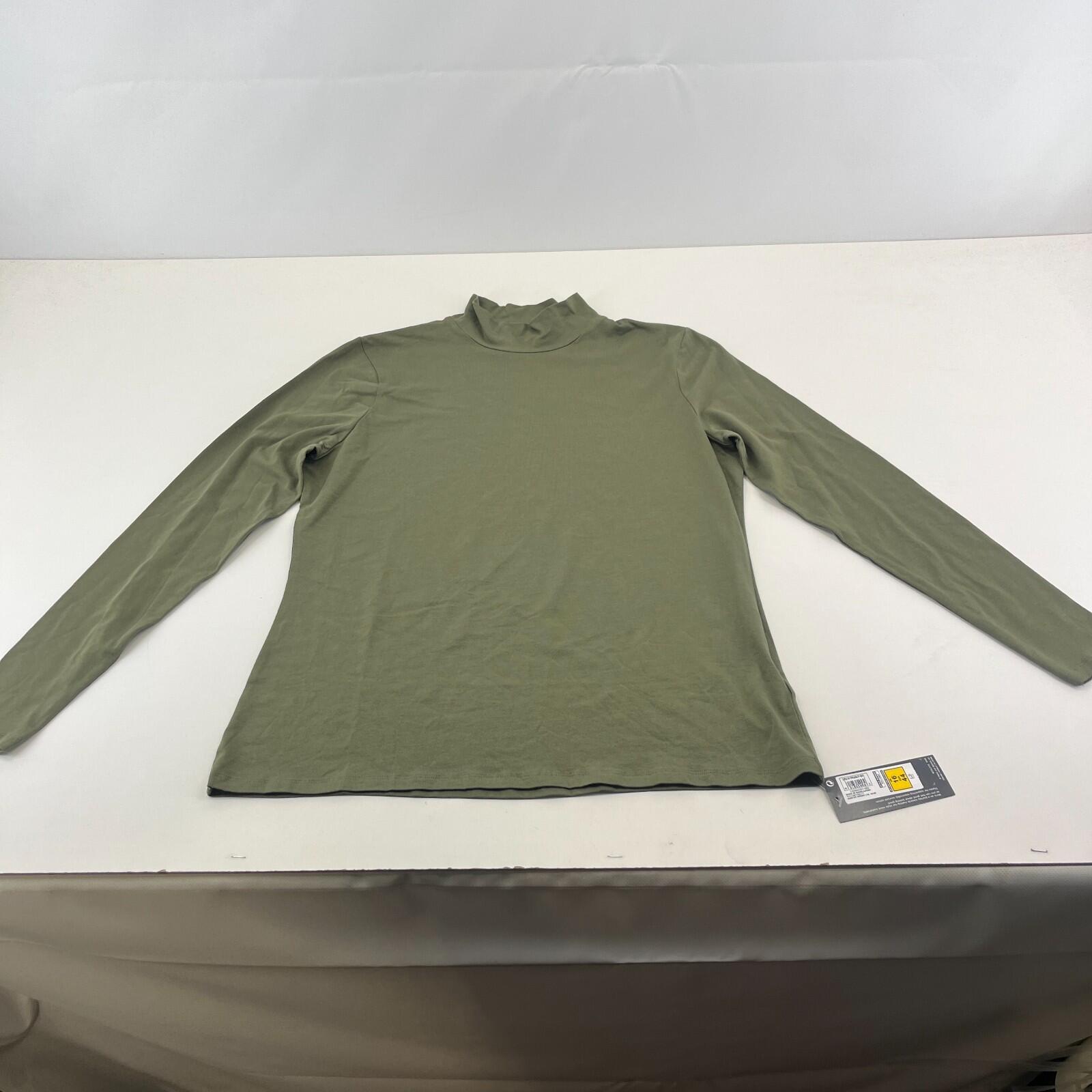 M&S Women's Stretch Roll Neck Top Olive Green Long Sleeve size 16 - New