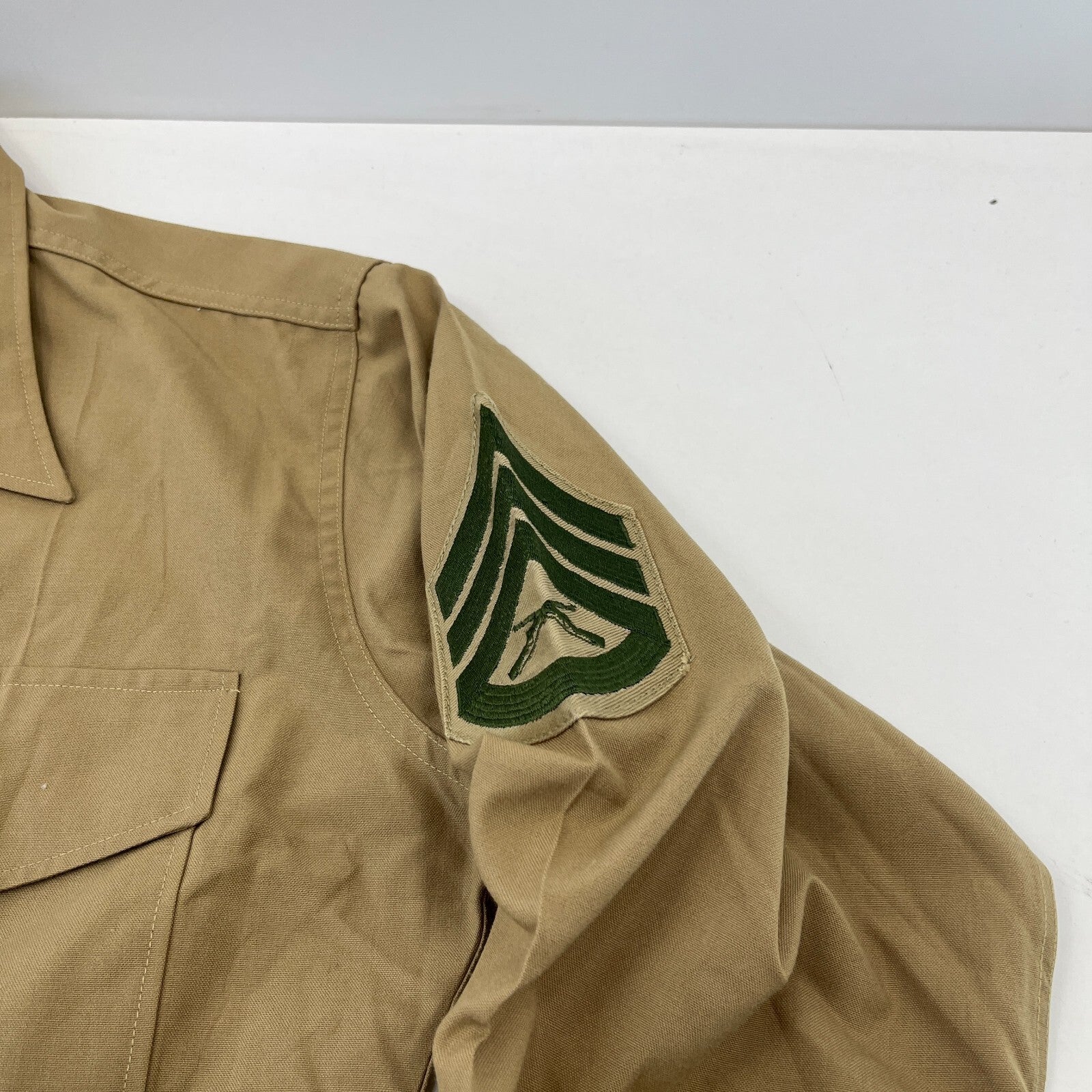 Vintage American Marines Military Long Sleeve Cotton Shirt Khaki Brown size XL