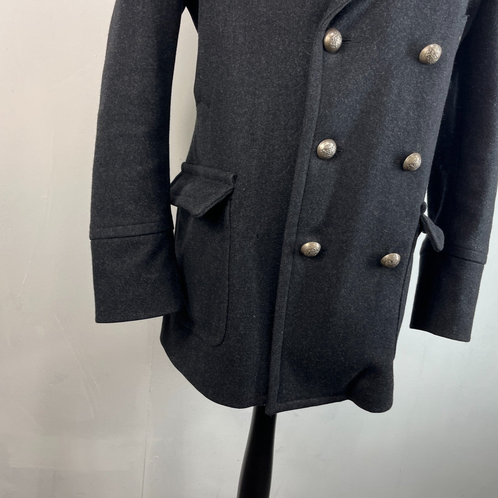 Hackett London Men's Double Breasted Peacoat Charcoal Grey size M