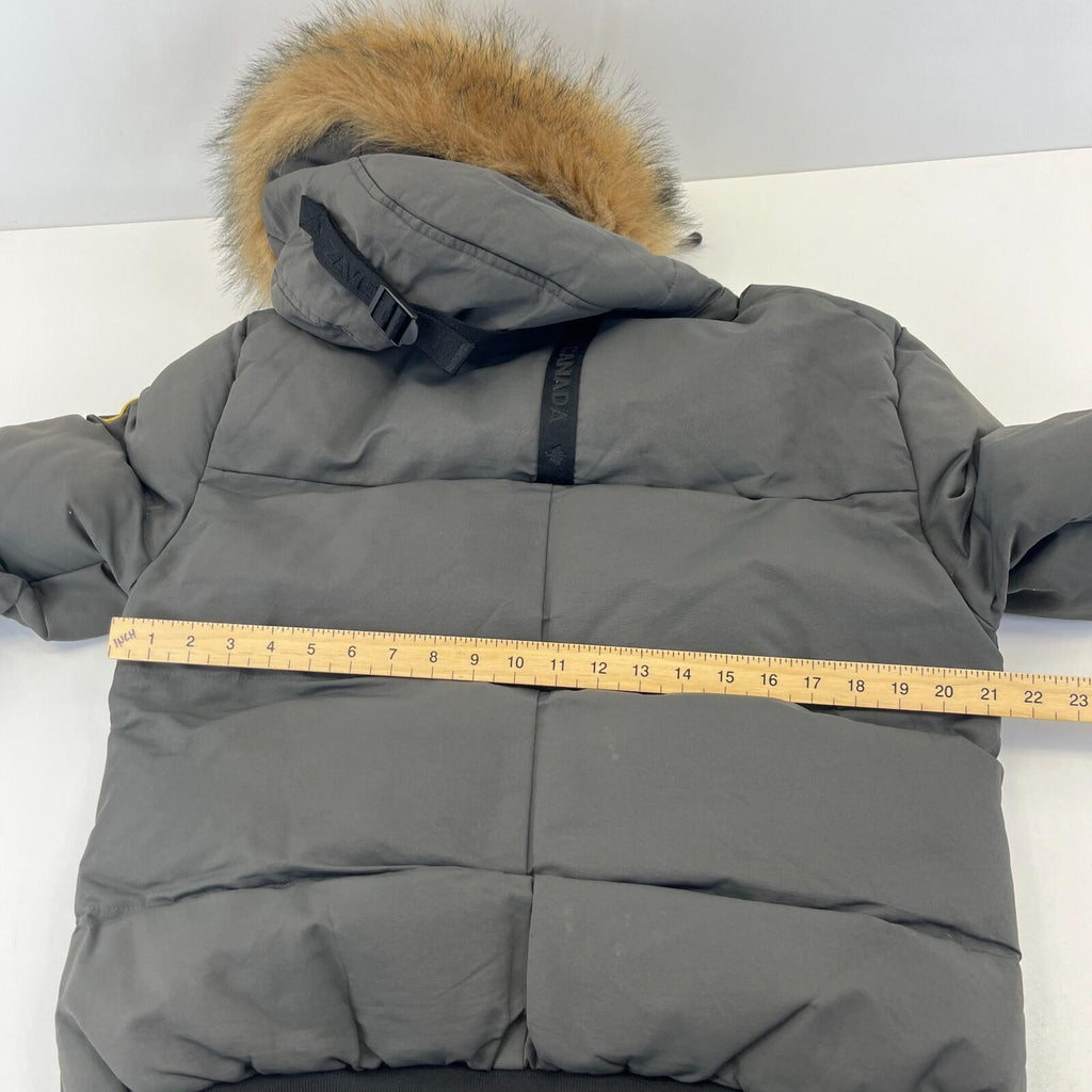Zavetti Canada Winter Coat Dark Grey Faux Fur Fringe Hood size Medium