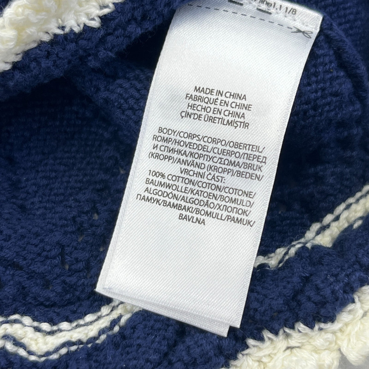 Polo Ralph Lauren Crochet Knit Jumper Women's size Large Blue/White Crew Neck