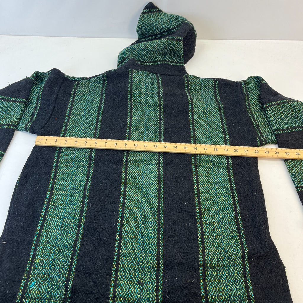 No Bad Days Mexican Baja Hoodie Pullover Hippie Festival Green Stripe Small