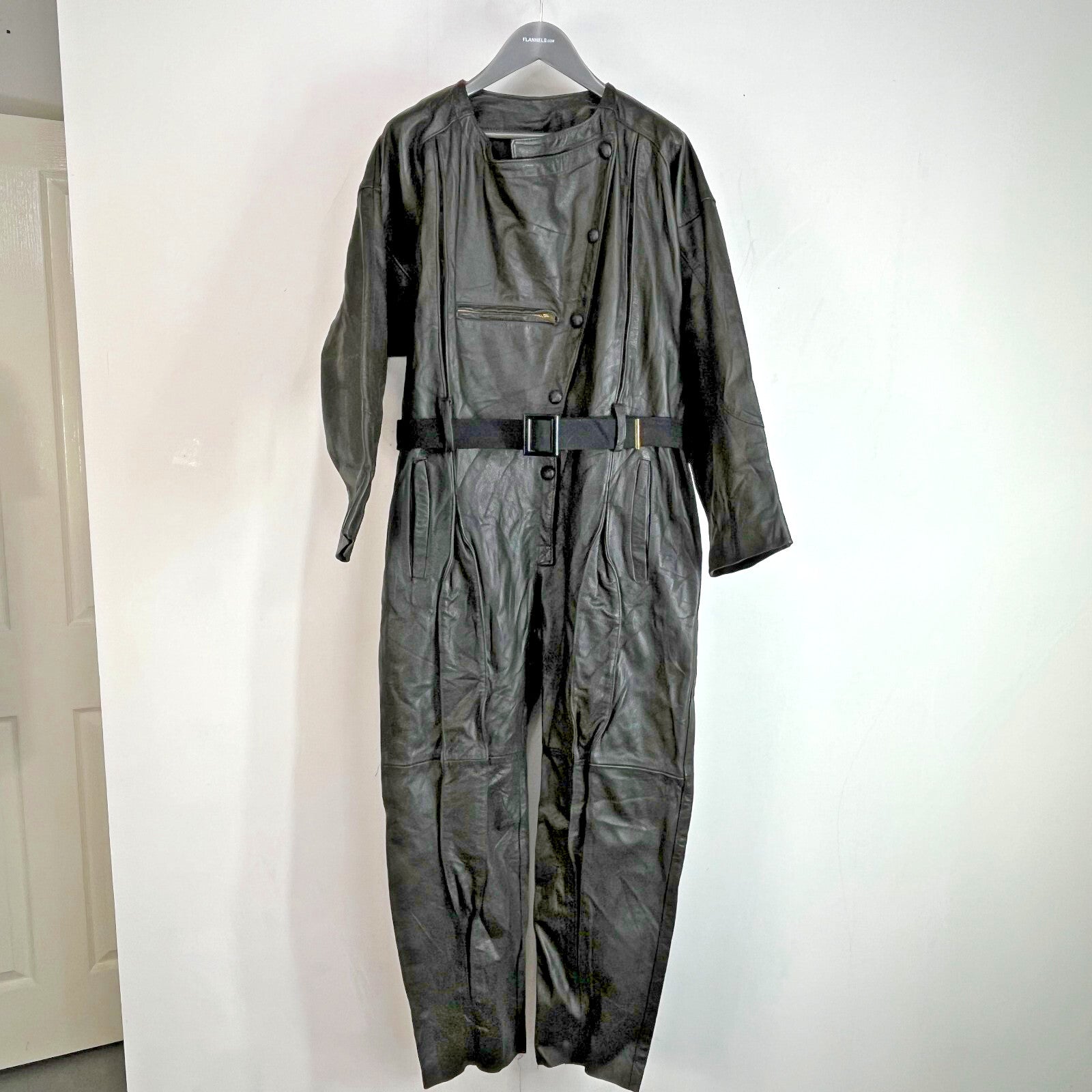Super Rare Post WWII Military Motorcycle 1 Piece Leather Suit with Belt