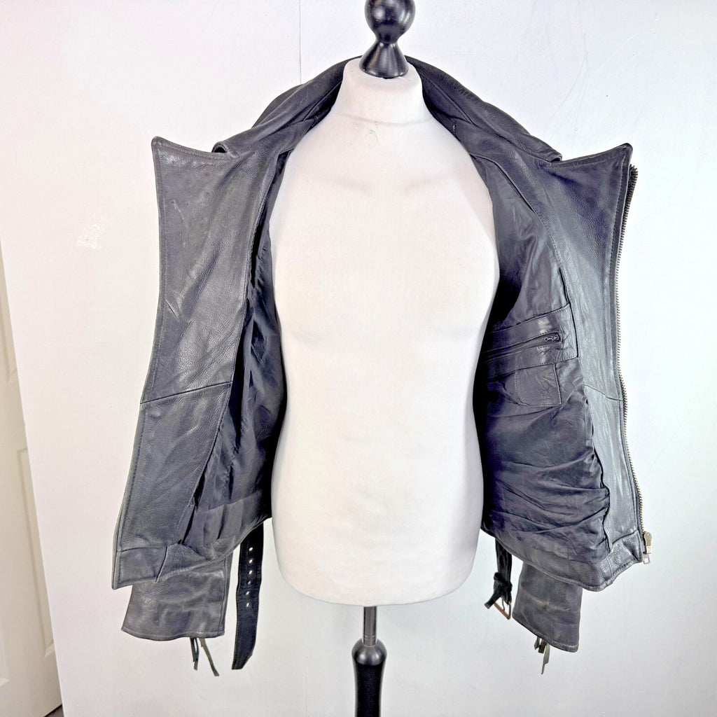 Vintage Difi of Germany Tasselled Leather Jacket Black Cruiser Cafe Racer UK 42