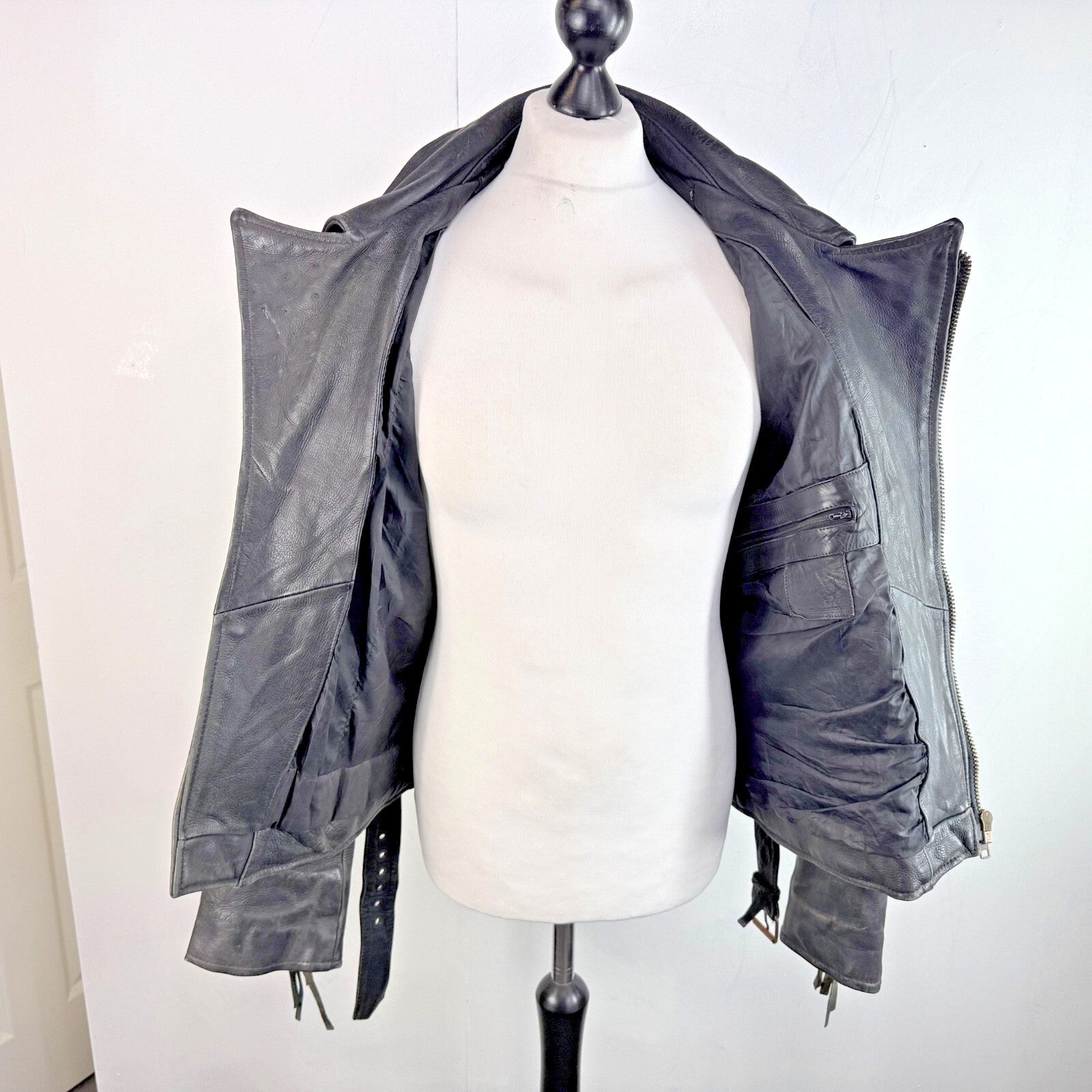 Vintage Difi of Germany Tasselled Leather Jacket Black Cruiser Cafe Racer UK 42