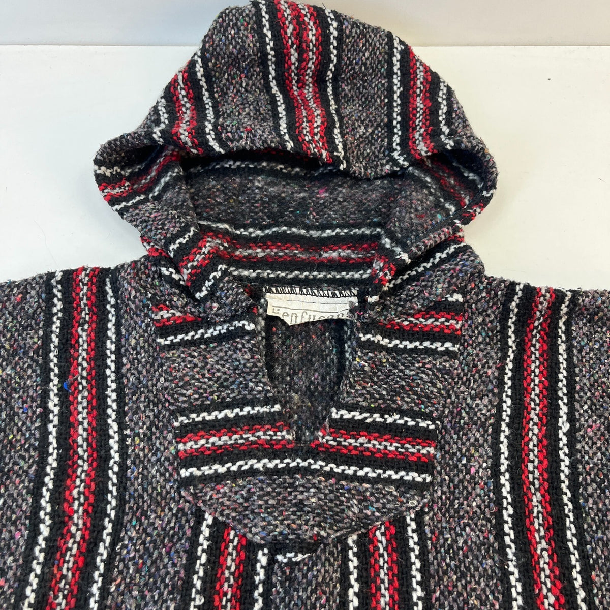 Lienfuegos Genuine Mexican Baja Hoodie Pullover Hippie Festival Black/Red UK M