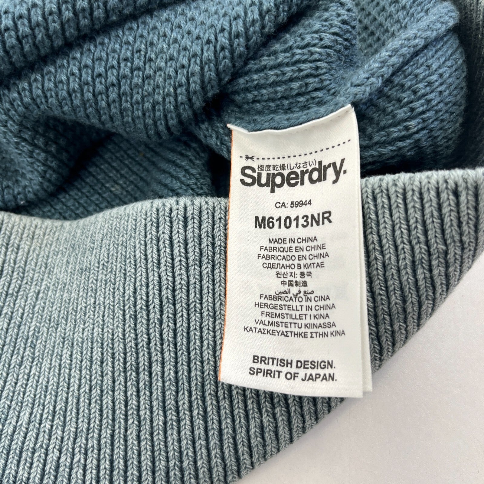 Superdry Mens Grey Waffle Knit Sweater 100% Cotton Pullover size M