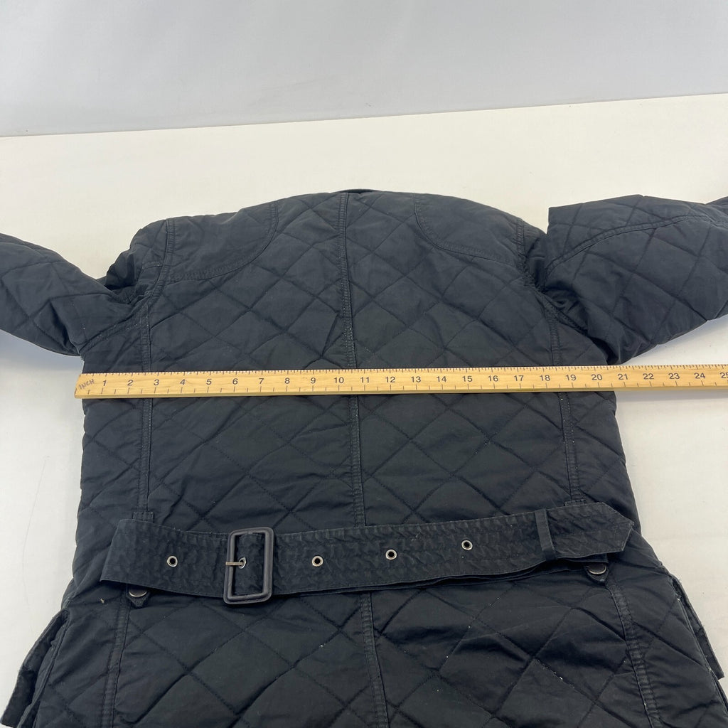 Barbour International Quilted Waxed Cotton Jacket Black with Belt Band Collar S