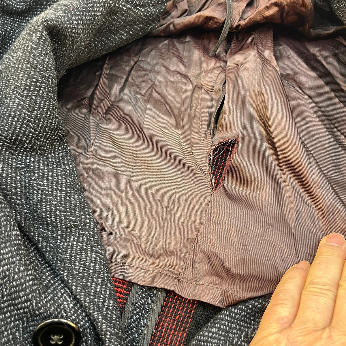 Vintage Hornes of London Mens Wool Overcoat Grey Gannex Cloth 42R Bros