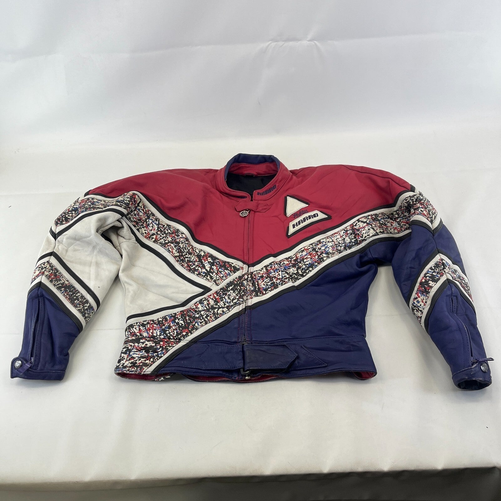 Vintage Harro Leather Motorcycle Biker Jacket Pink Blue White EU size 48