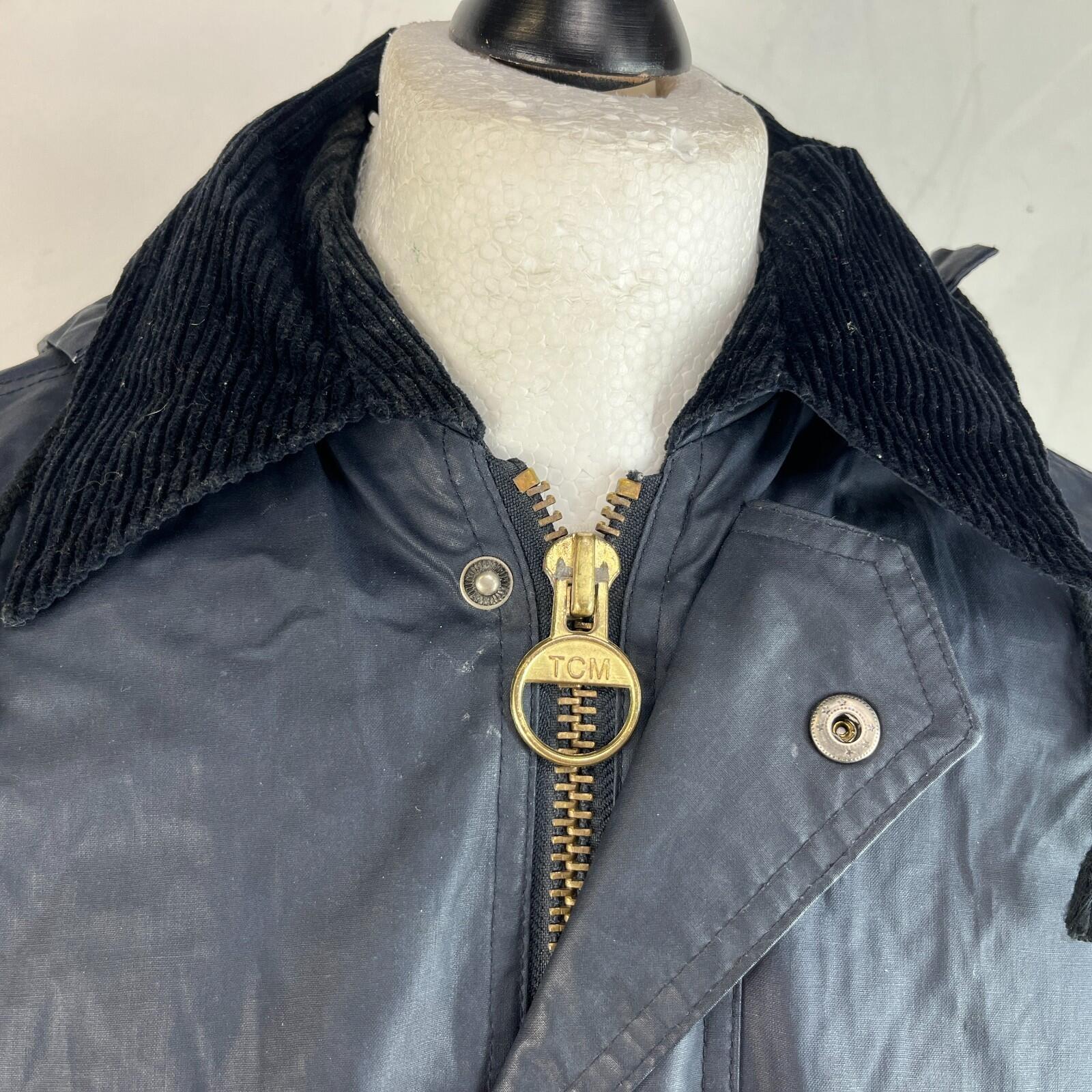 Glengreen Men's Waxed Jacket with Removable Hood in Navy Blue size Medium