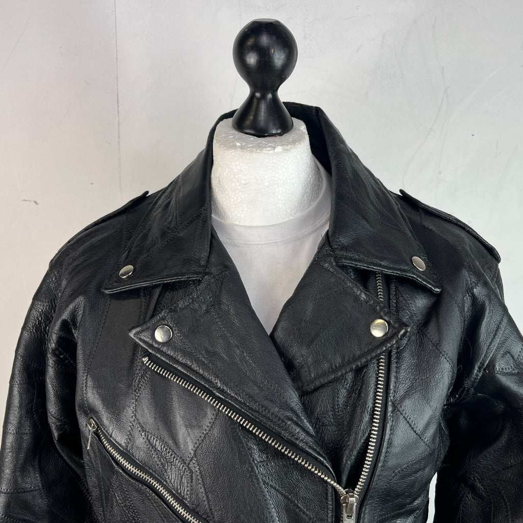 Flight Path Black Patchwork Leather Motorcycle Jacket Cruiser Biker size Large