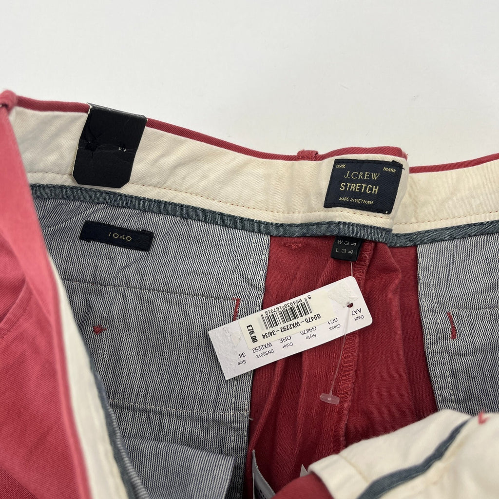 J Crew 1040 Straight Stretch Chino Trousers Dark Pastel Pink Golf W34" L34"  New