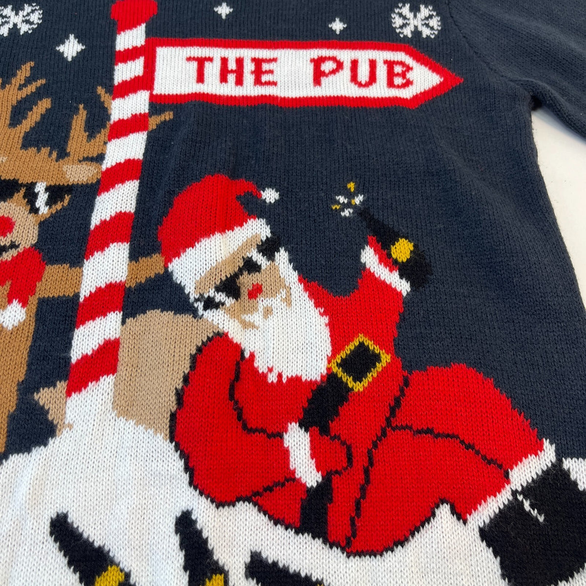 To the Pub Christmas Jumper Santa & Rudolph the Reindeer have a Beer size Small