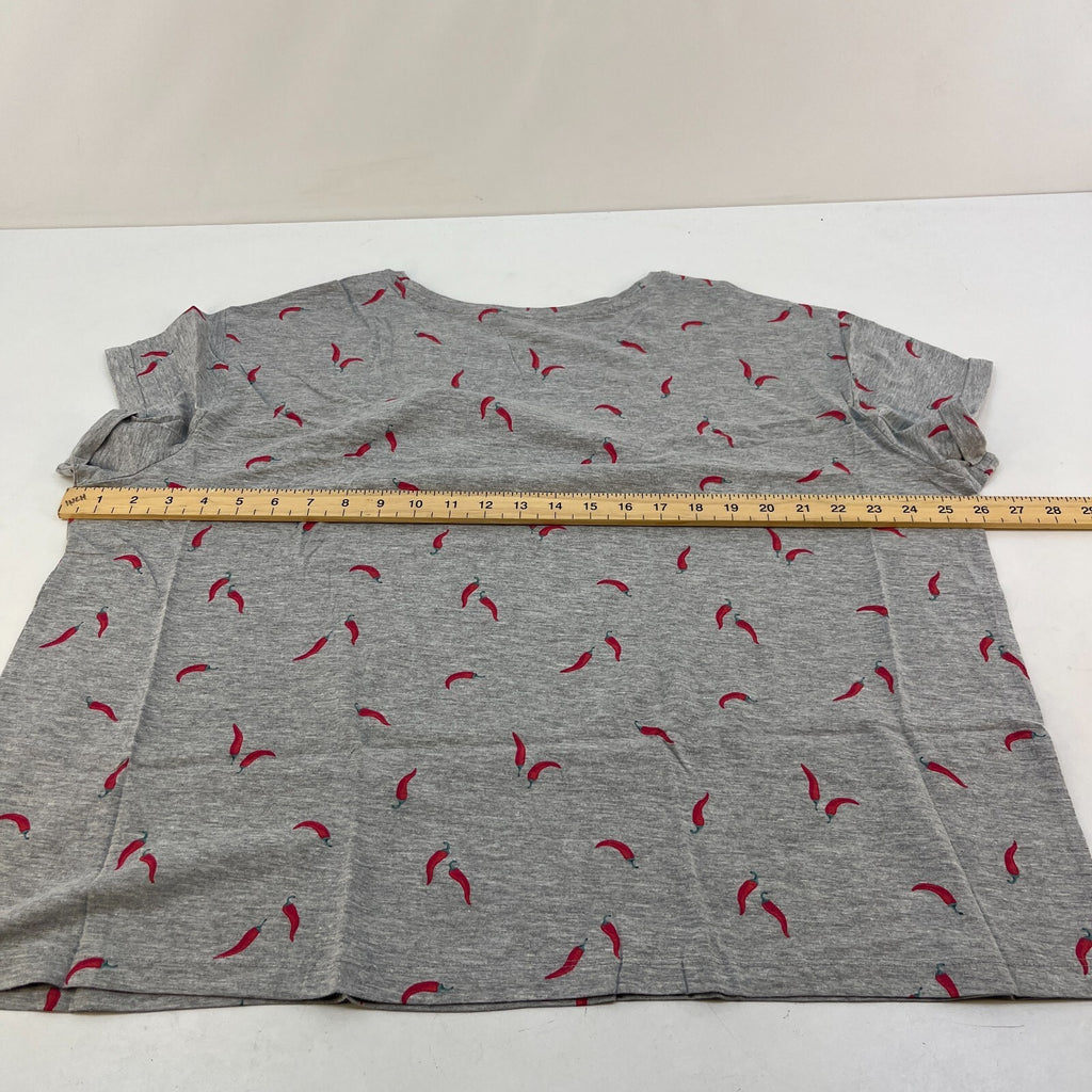 M&S Ladies Pyjama Set UK XL 20-22 Grey with Chillies Long Leg Short Sleeve New