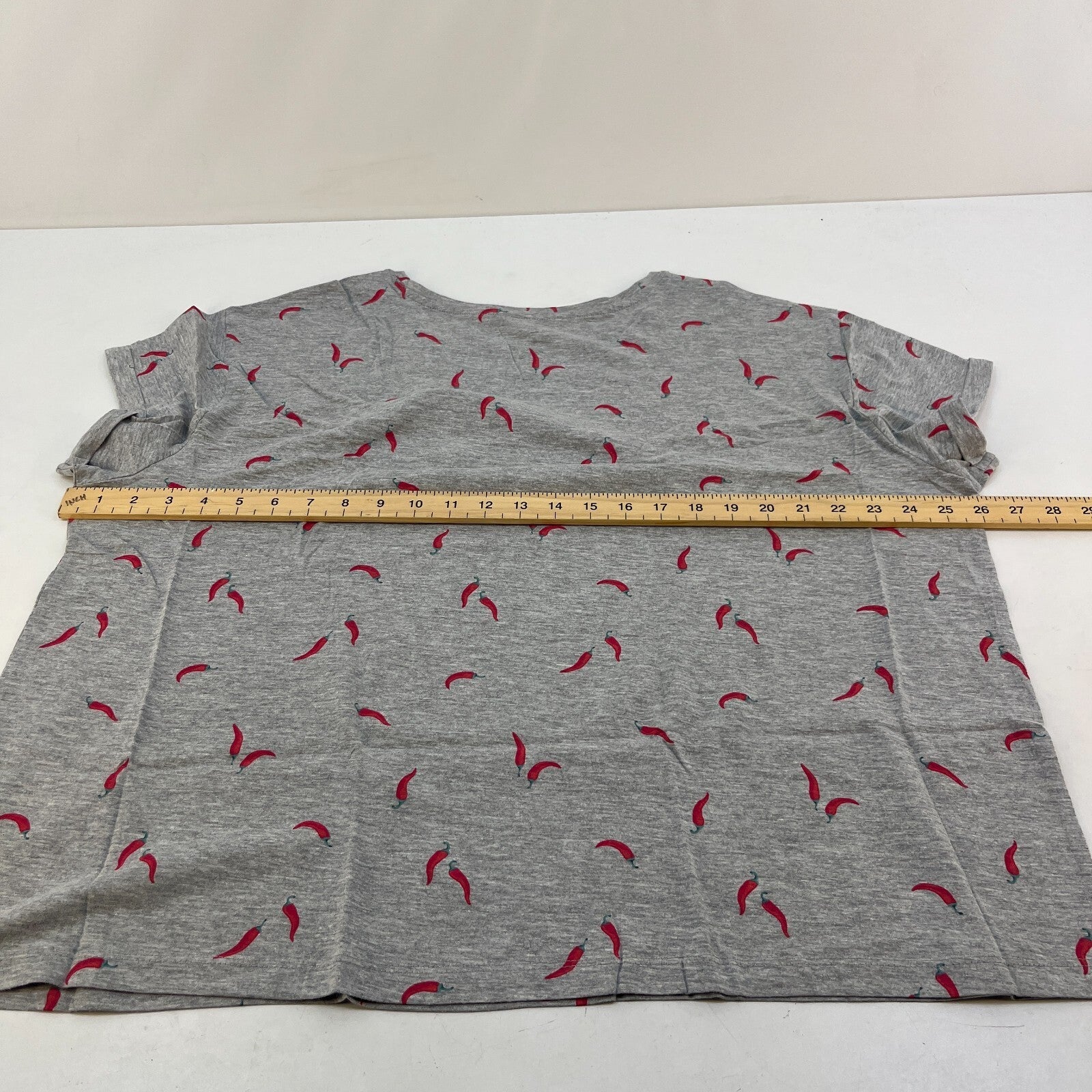 M&S Ladies Pyjama Set UK XL 20-22 Grey with Chillies Long Leg Short Sleeve New
