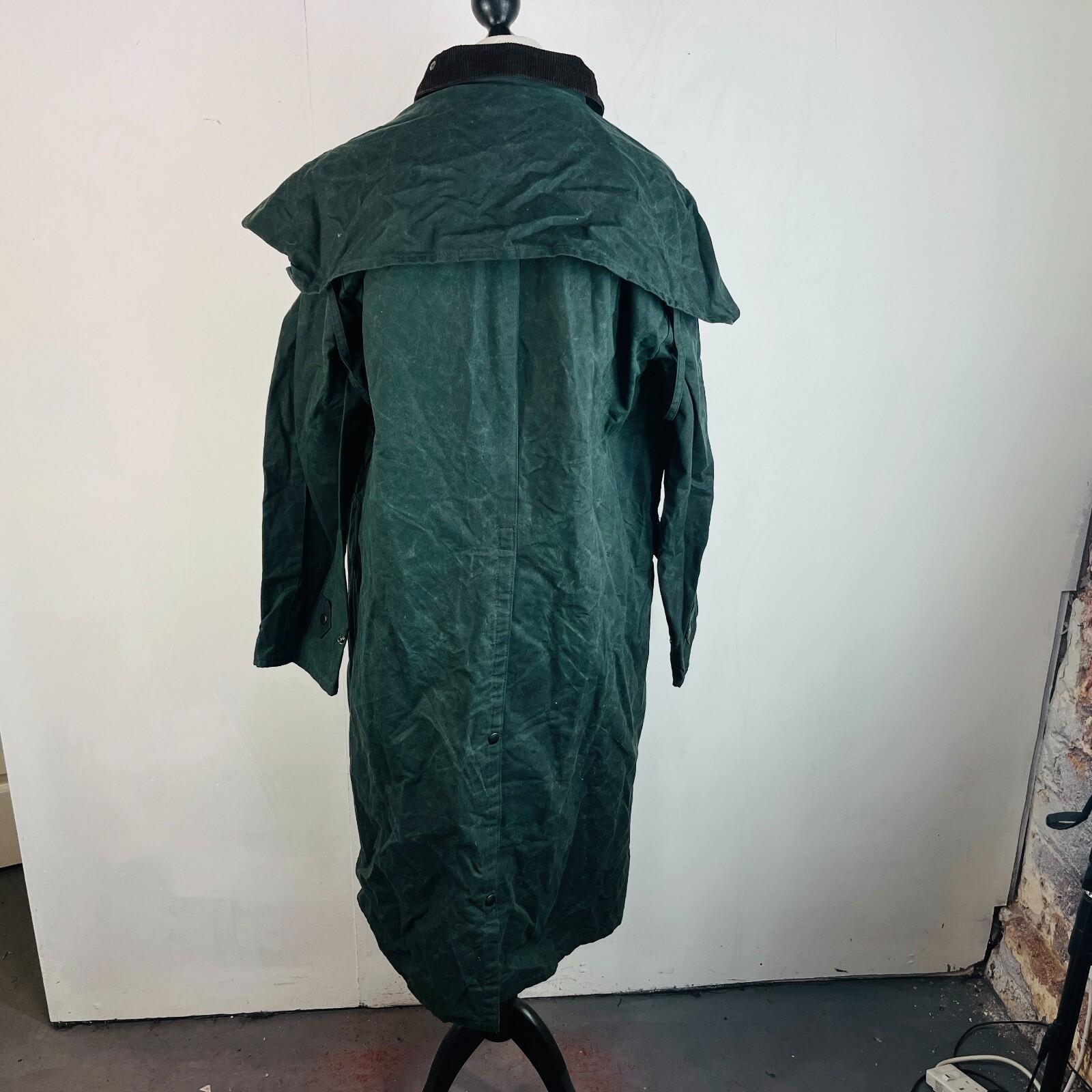 Chiori Women's Waxed Cotton Stockman Weather Jacket Green Long Riding Coat UK XL