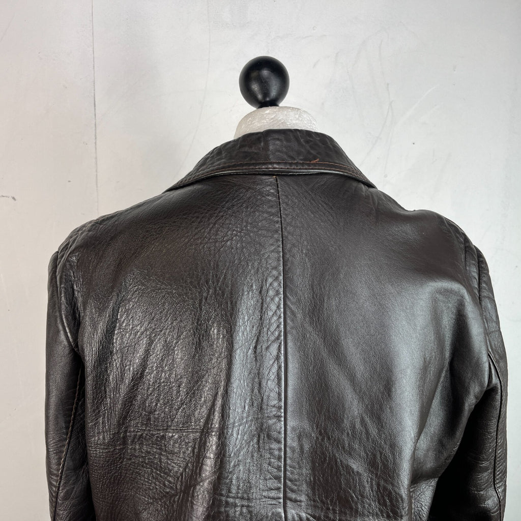 Vintage Made in London Dark Brown Leather Jacket Mid Length Retro size Medium