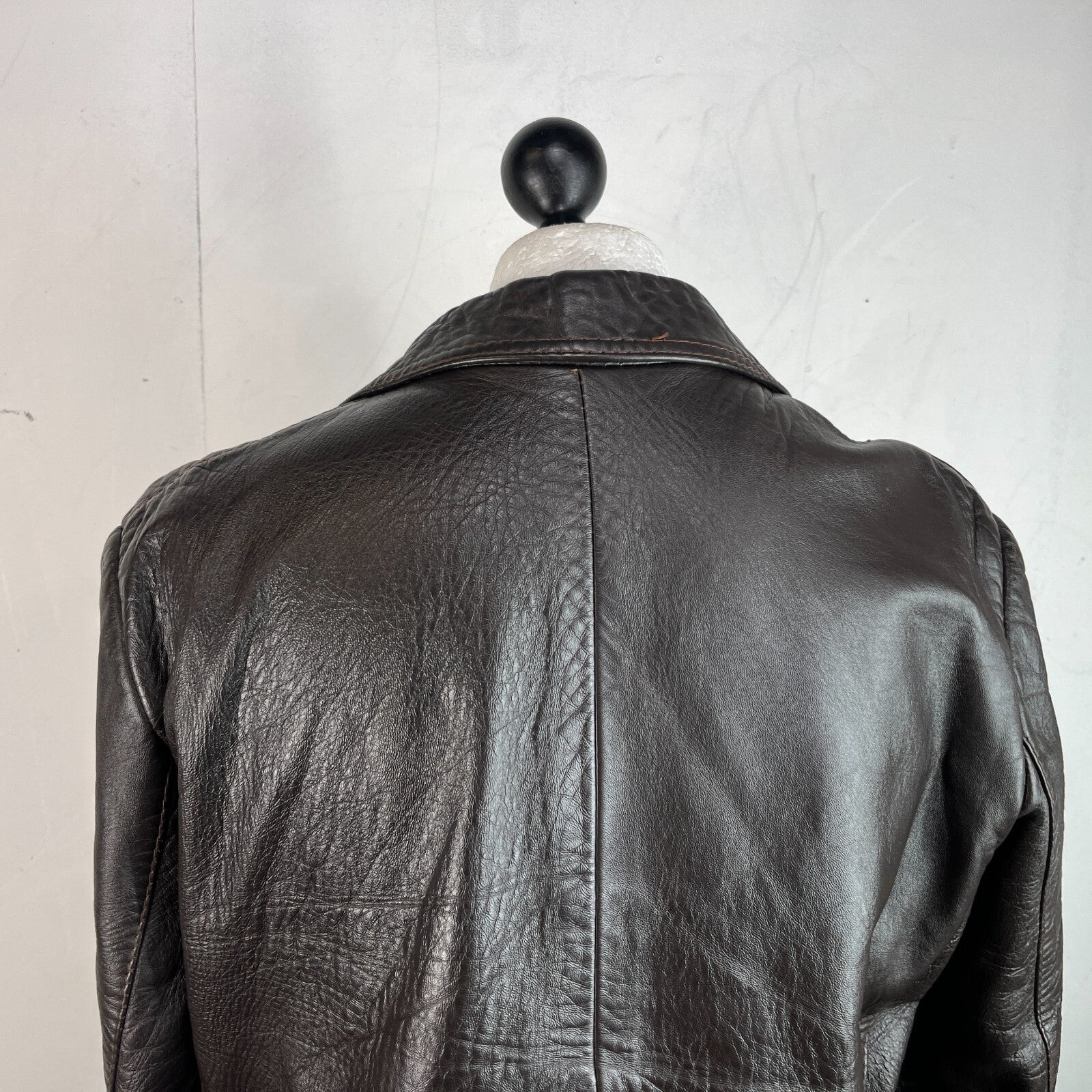 Vintage Made in London Dark Brown Leather Jacket Mid Length Retro size Medium