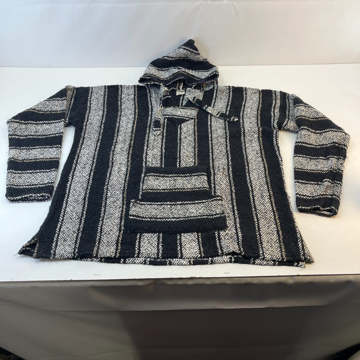 Vel Mex Genuine Mexican Baja Hoodie Pullover Hippie Boho Festival Black size XL