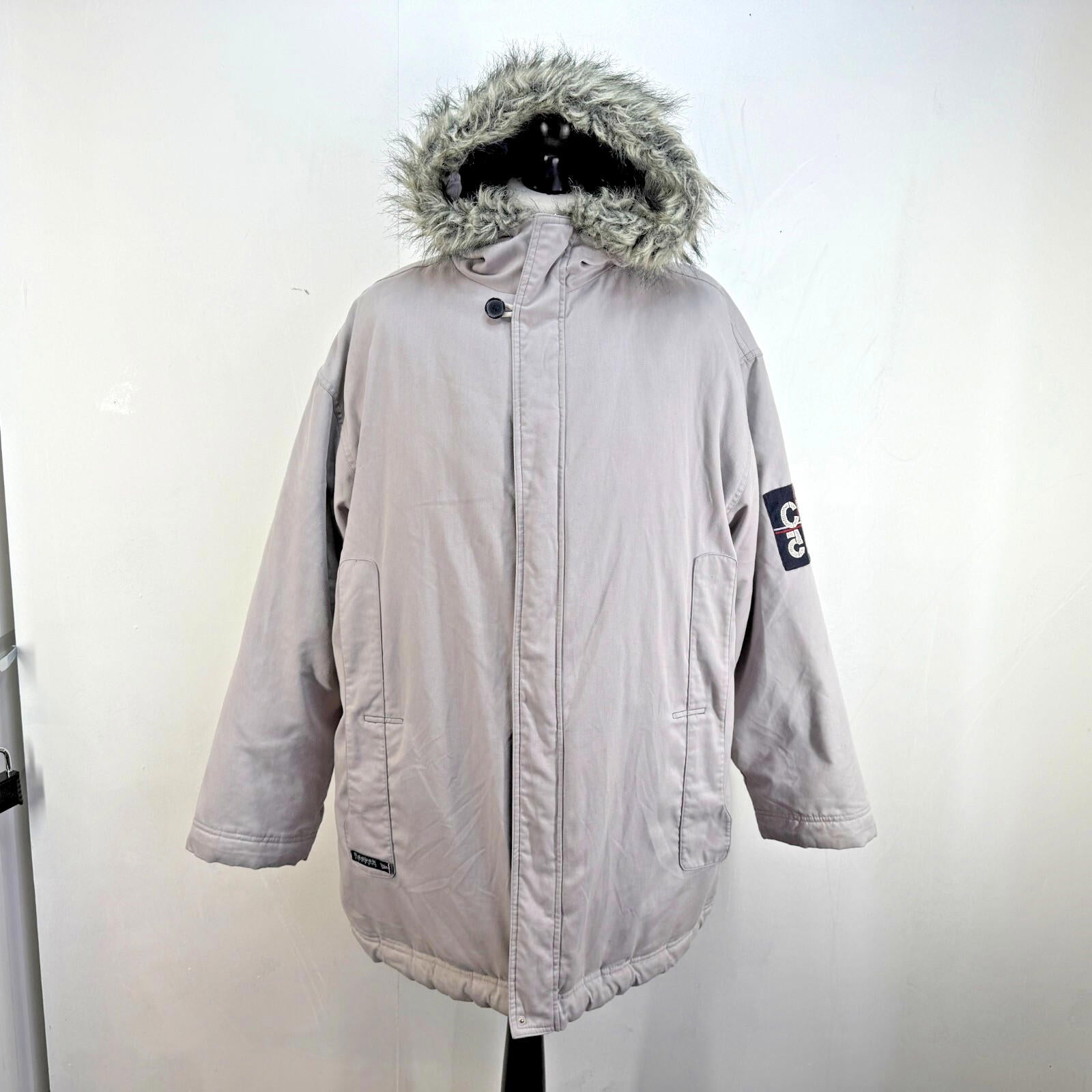 Reebok Fishtail Parka Grey with Faux Fur Fringe - size Medium Oversized