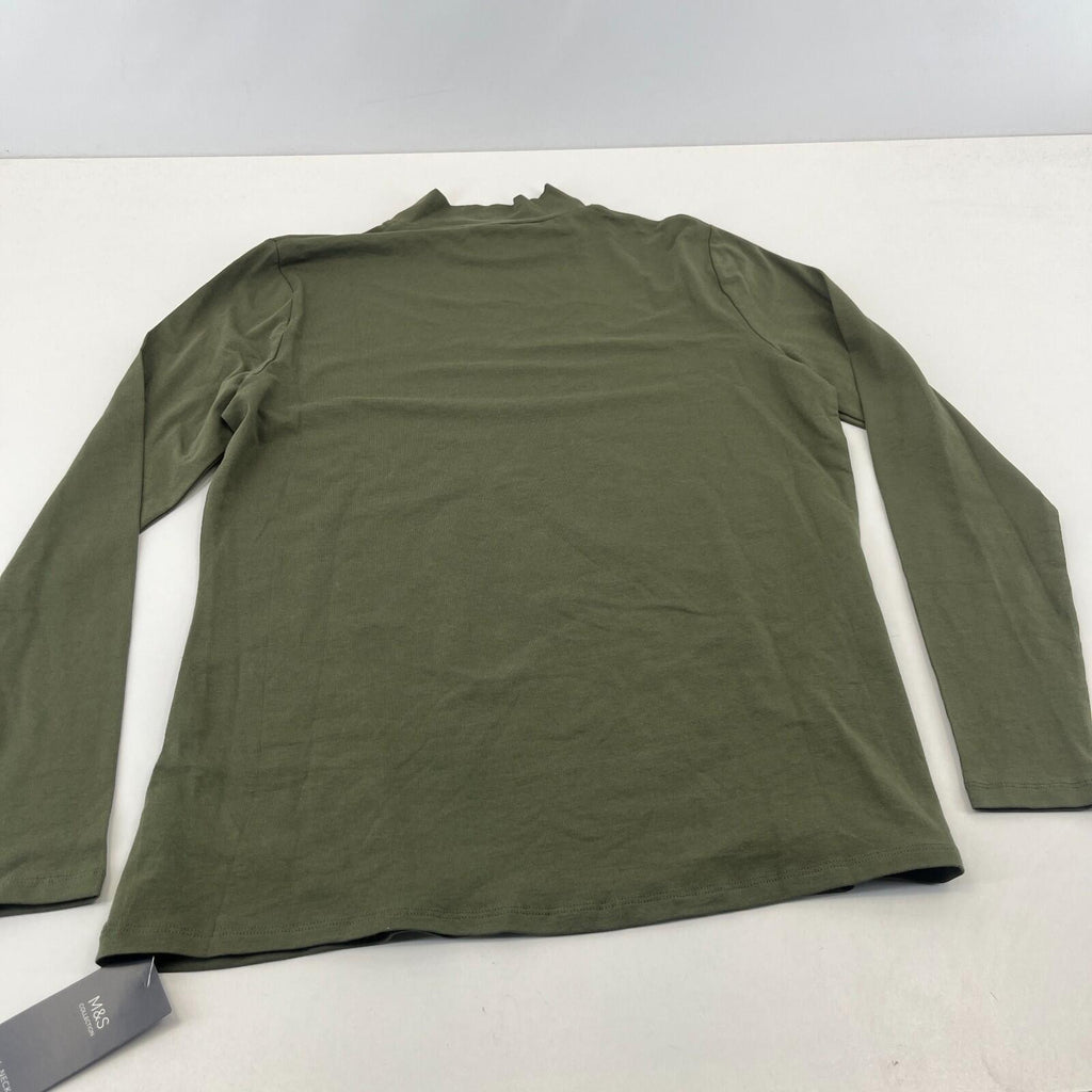 M&S Women's Stretch Roll Neck Top Olive Green Long Sleeve size 16 - New