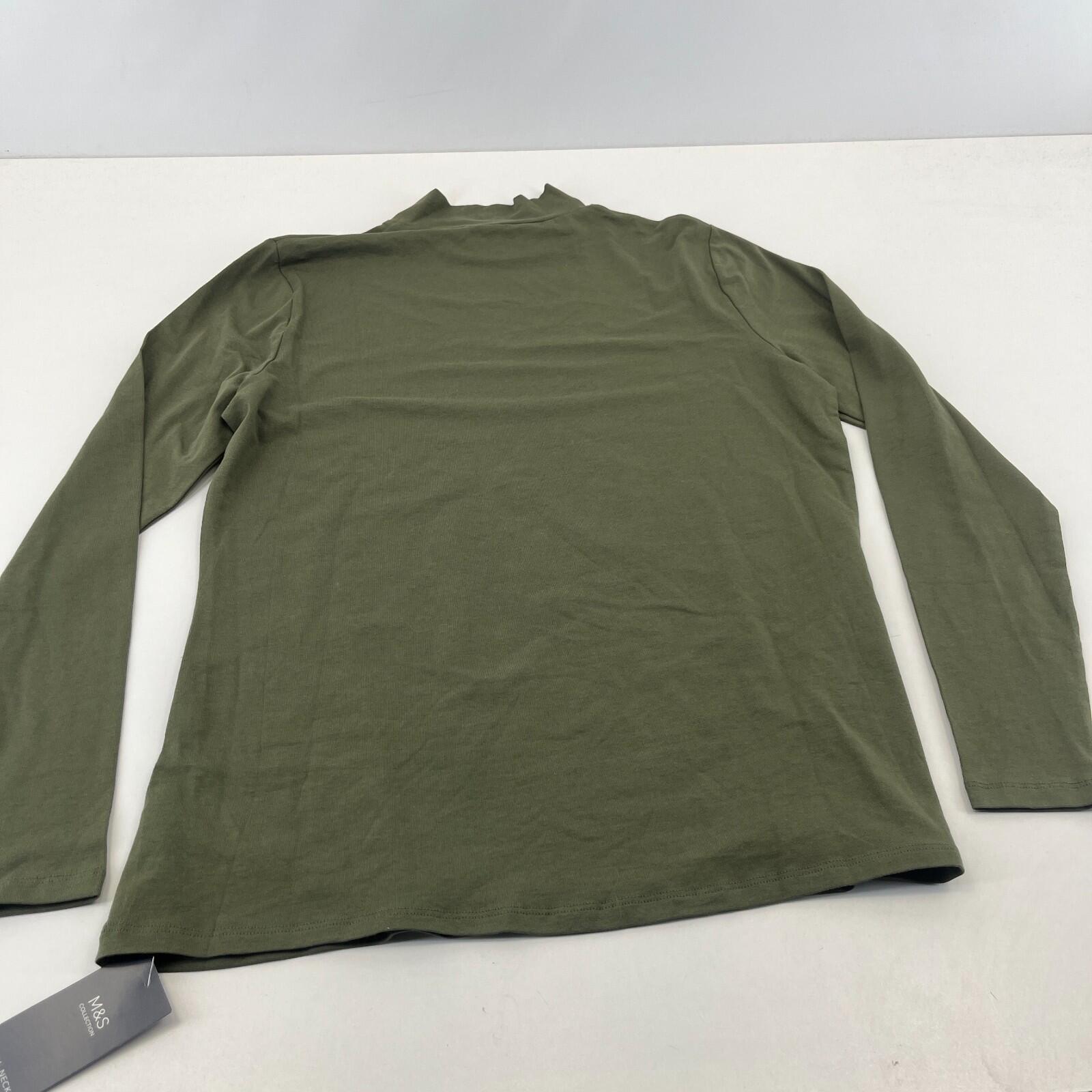 M&S Women's Stretch Roll Neck Top Olive Green Long Sleeve size 16 - New