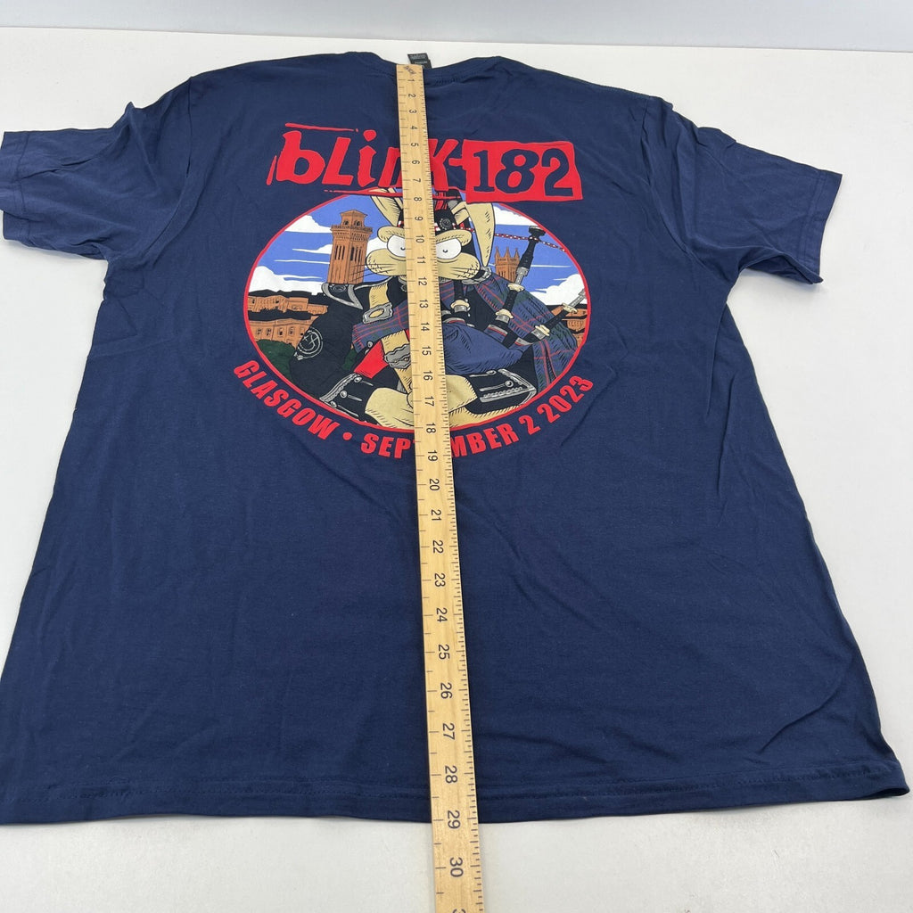 Blink 182 T Shirt Glasgow 2023 Tour Navy Blue & Red size Large Rabbit Print