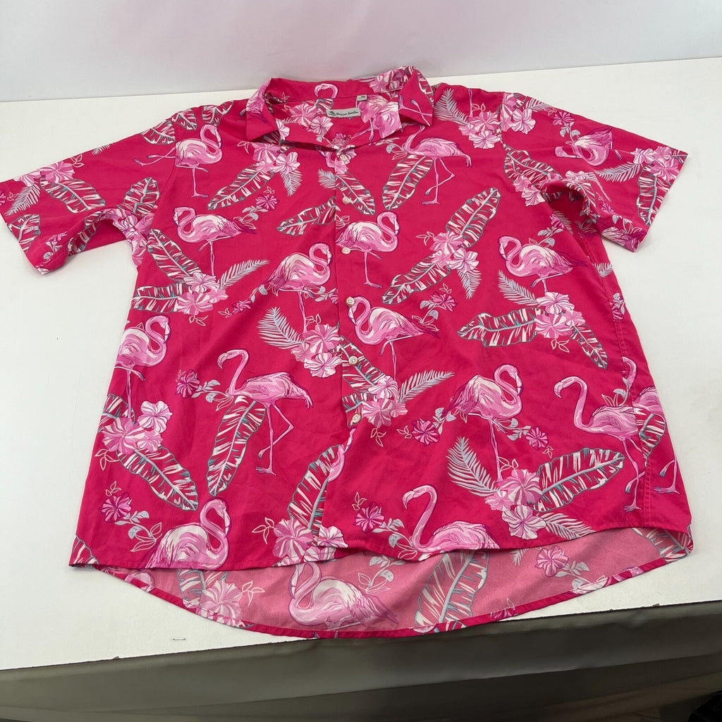 Hawaiian Vacation Mens Pink Flamingo Shirt Design Short Sleeve Holiday size 2XL