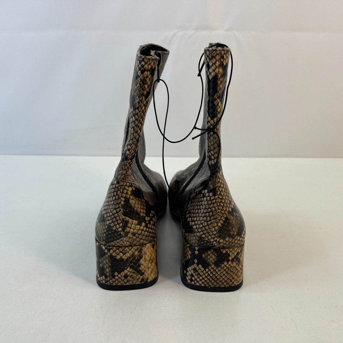 M&S Ladies Vegan Faux Snakeskin Square Toe Ankle Chelsea Boots Brown UK 6 EU39.5
