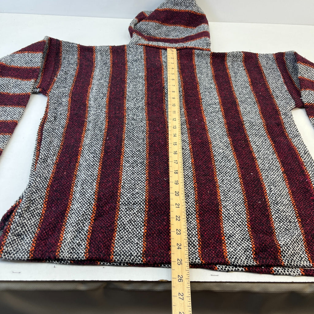 Genuine Mexican Baja Hoodie Pullover Hippie Festival Red/Grey UK size Large