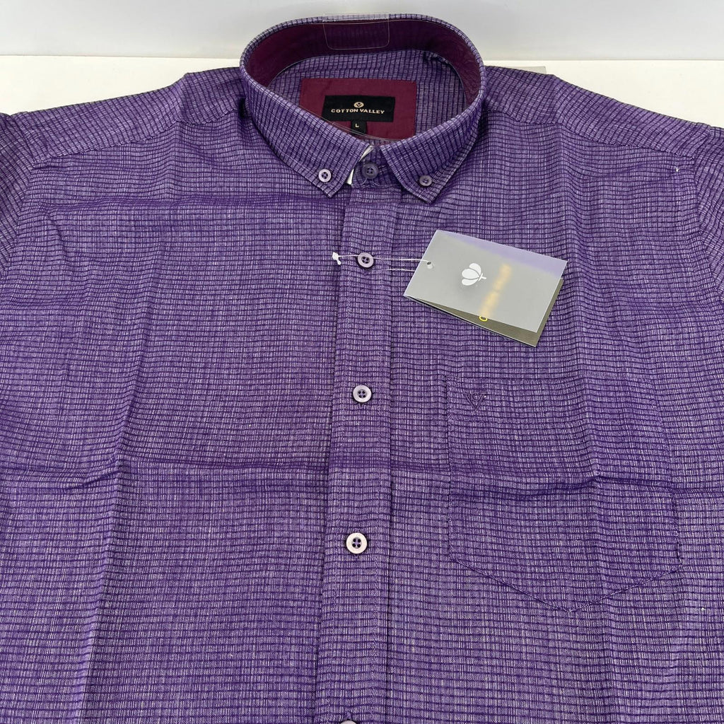 Cotton Valley Long Sleeve Shirt Purple Weave Button Down Collar UK size Large