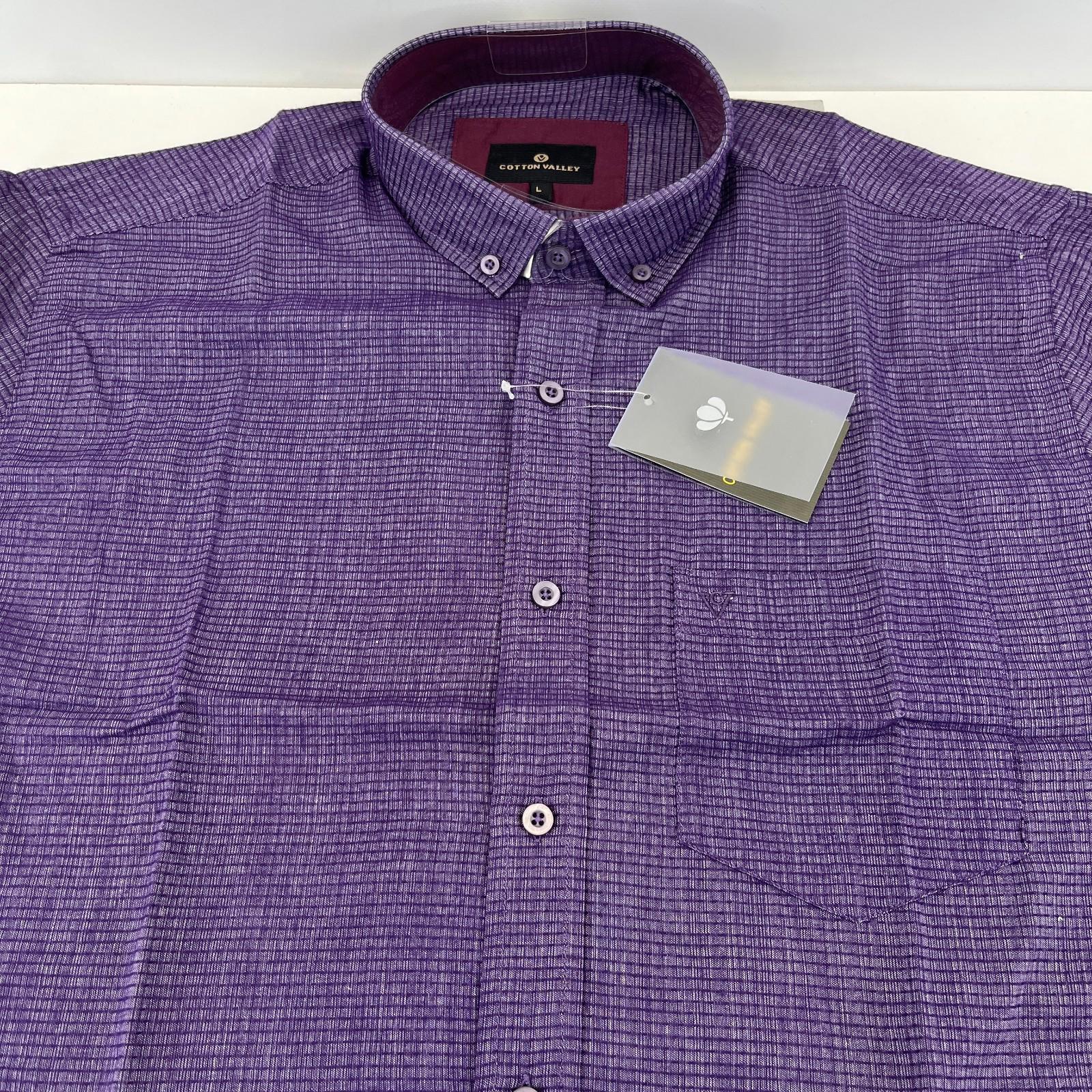 Cotton Valley Long Sleeve Shirt Purple Weave Button Down Collar UK size Large
