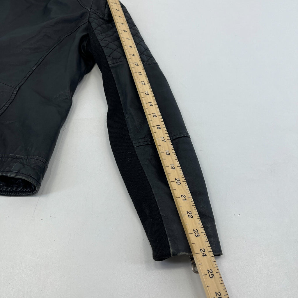 Whistles Distressed Look Leather Jacket Biker Black Boyfriend Zip Cuffs size 10
