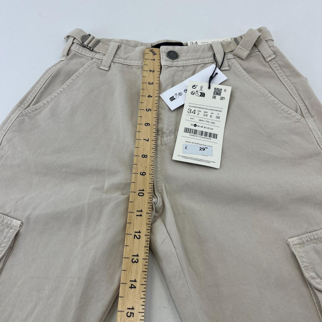 Stradivarius Cargo Chino Trousers in Light Beige UK size 6 Leg 31"
