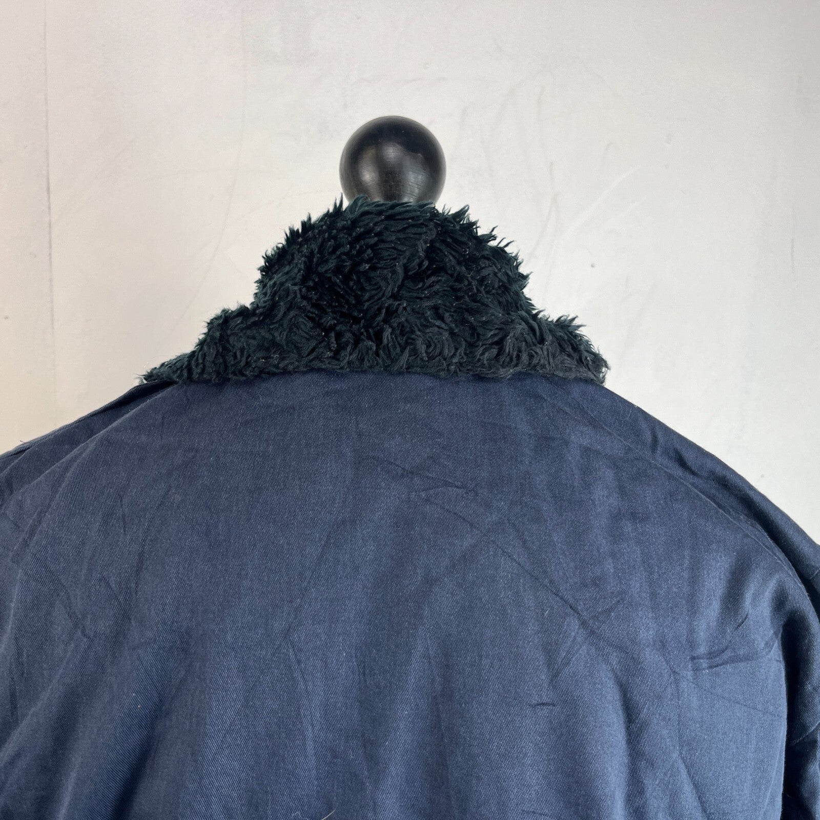 French Military Fleece Lined Bomber Jacket size M Navy Blue Workwear Canvas