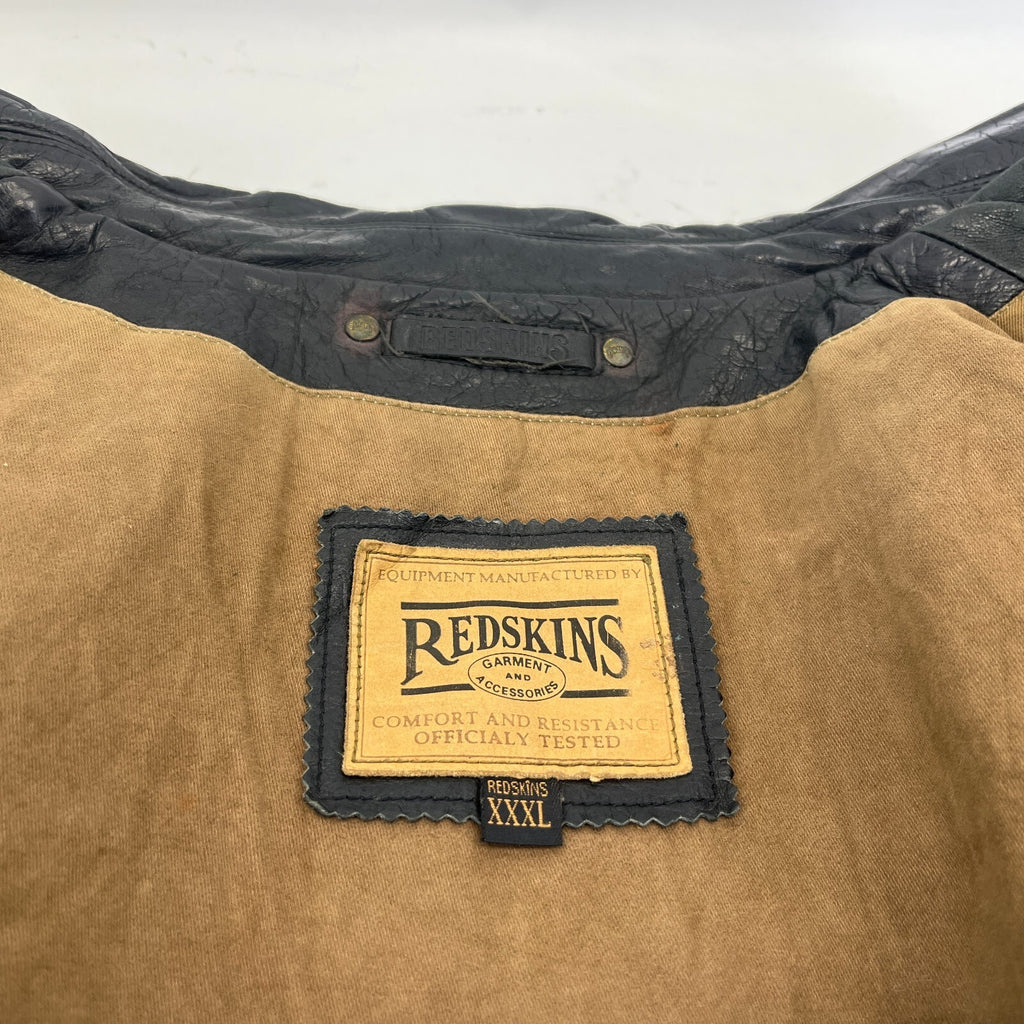 Redskins Vintage Distressed Look Black Leather Mid Length Jacket Men’s size 3XL