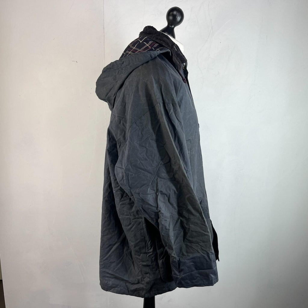 Mc Orvis Wax Jacket Mens size M Black Waxed Coat with Hood Made in the UK