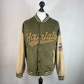 Women's Flock Varsity Jacket 80s College Style Green & Beige size XL