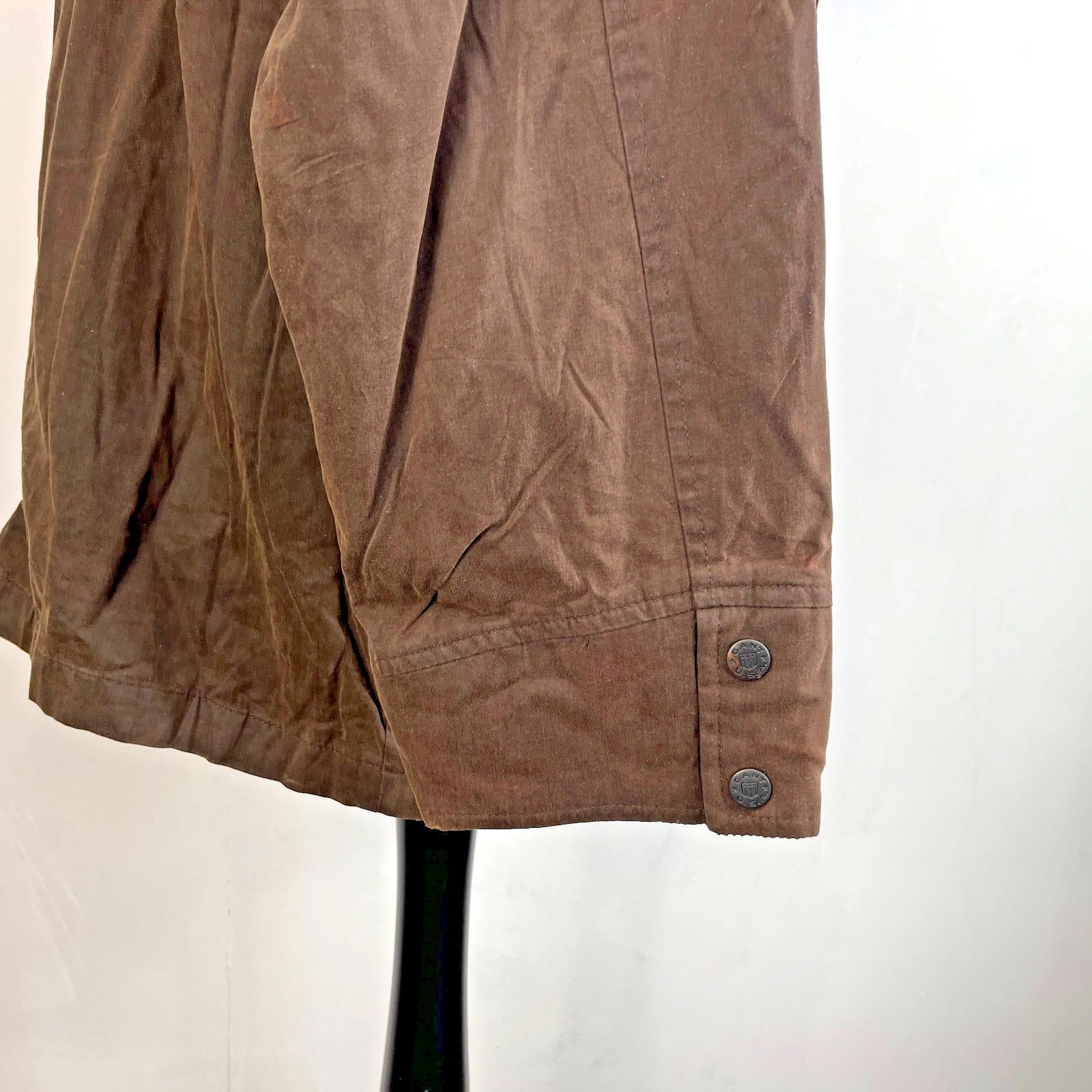 Gant Waxed Cotton Blend Field Jacket Wax Cord Collar Dark Brown Mens Large