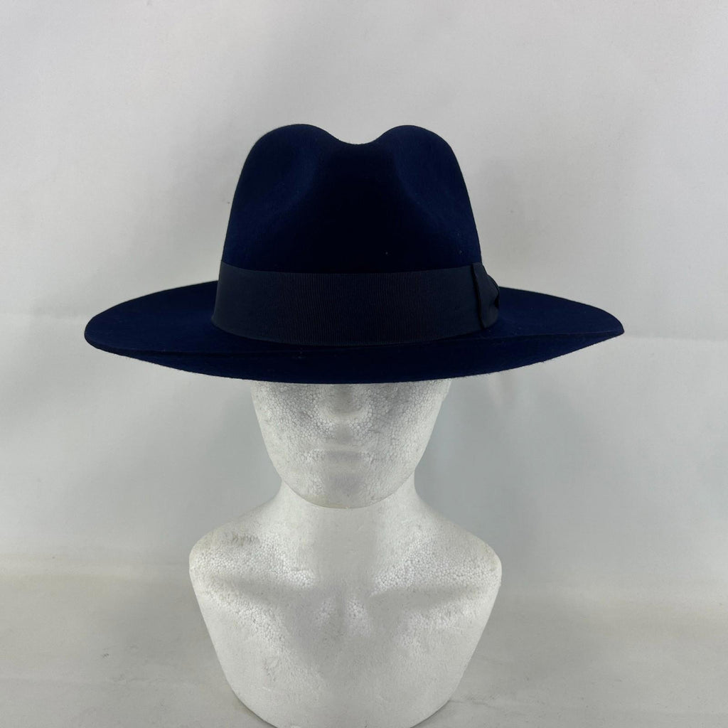Palms Halt 100% Wool Handmade Textured Fedora Hat in Navy Blue size L 59