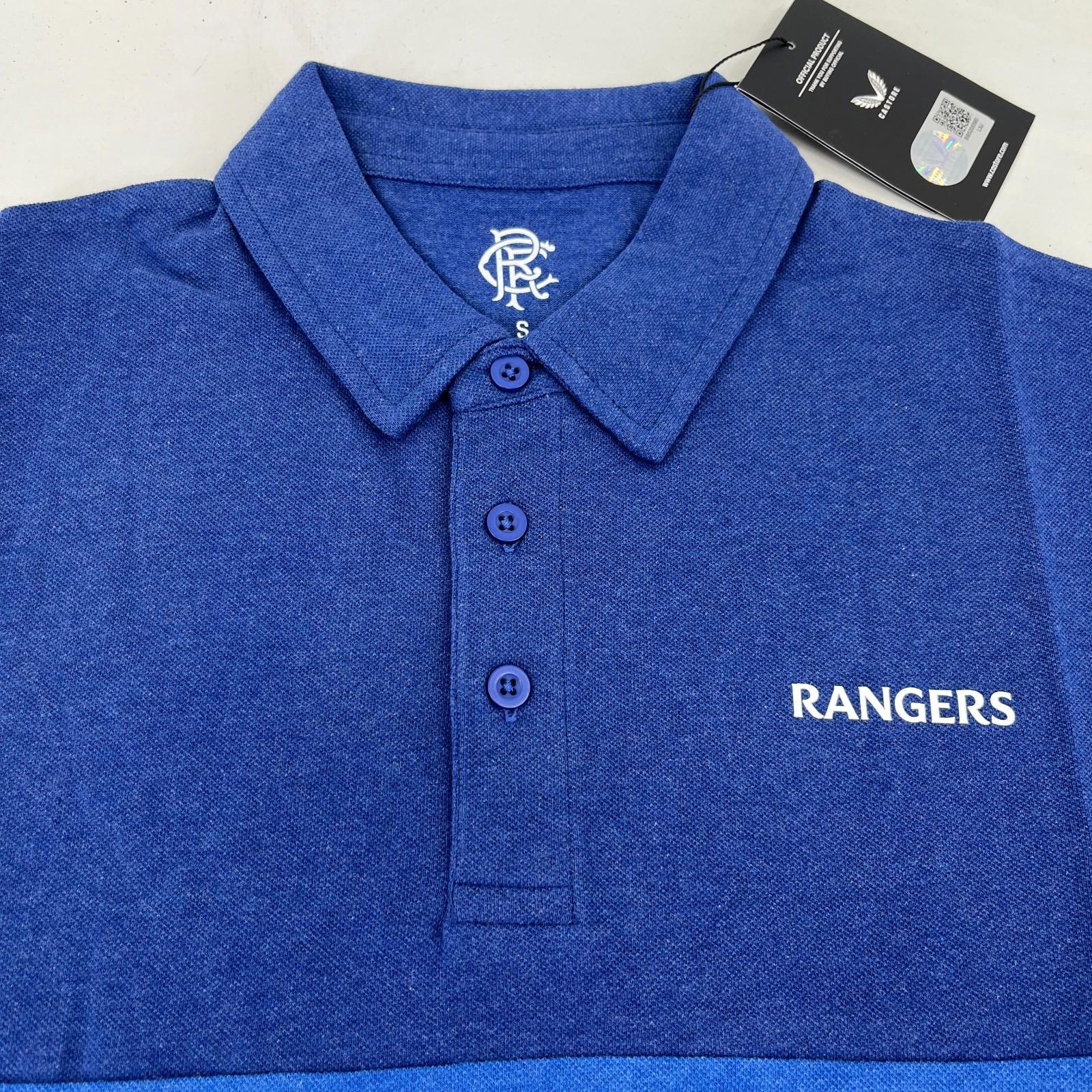Authentic Glasgow Rangers FC Castore Travel Pique Polo Shirt size S Blue