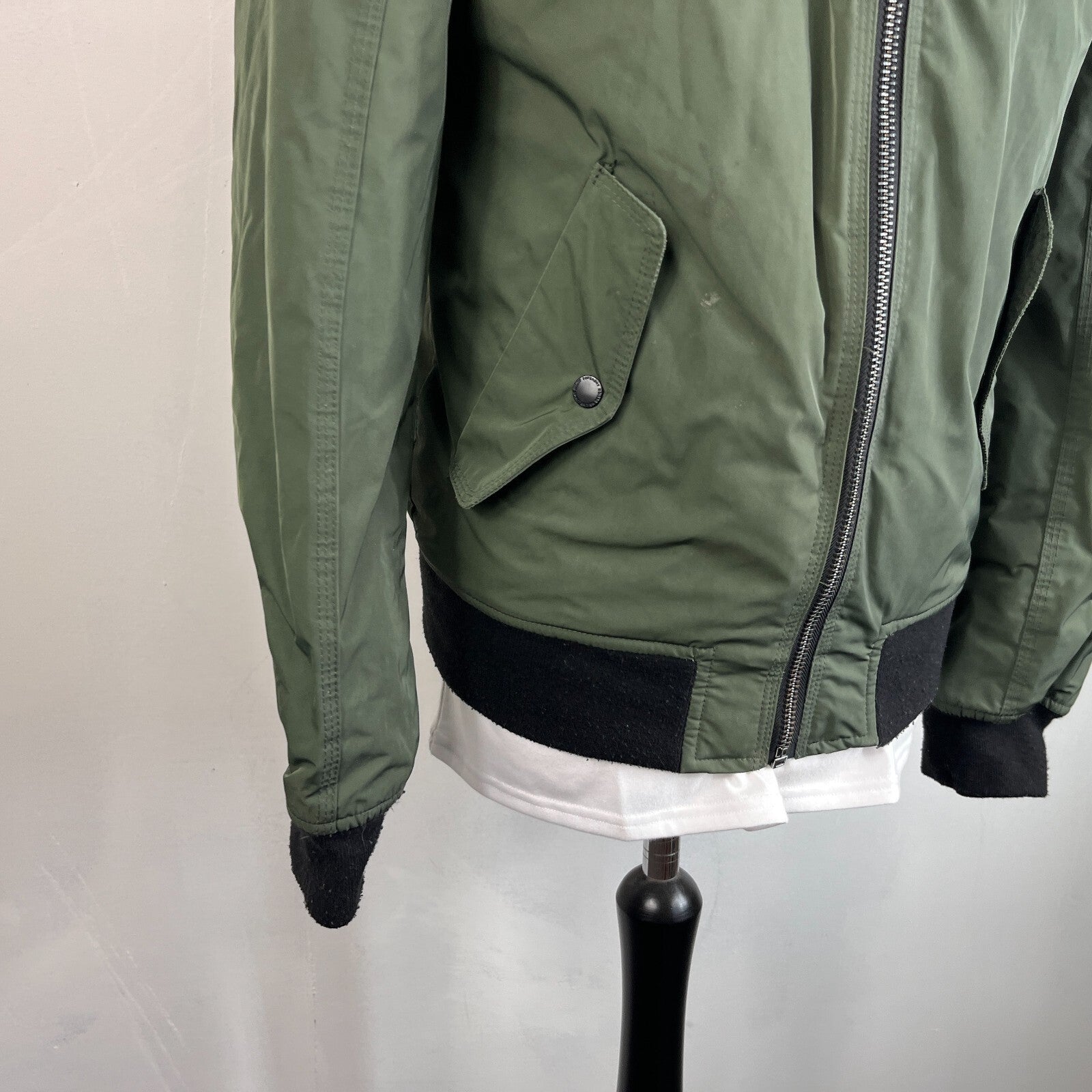 SuperDry 23rd Squadron Aviator Bomber Jacket Dark Green w/ Sherpa Collar size L