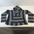 Genuine Mexican Baja Hoodie Pullover Hippie Festival White/Black Stripe size S