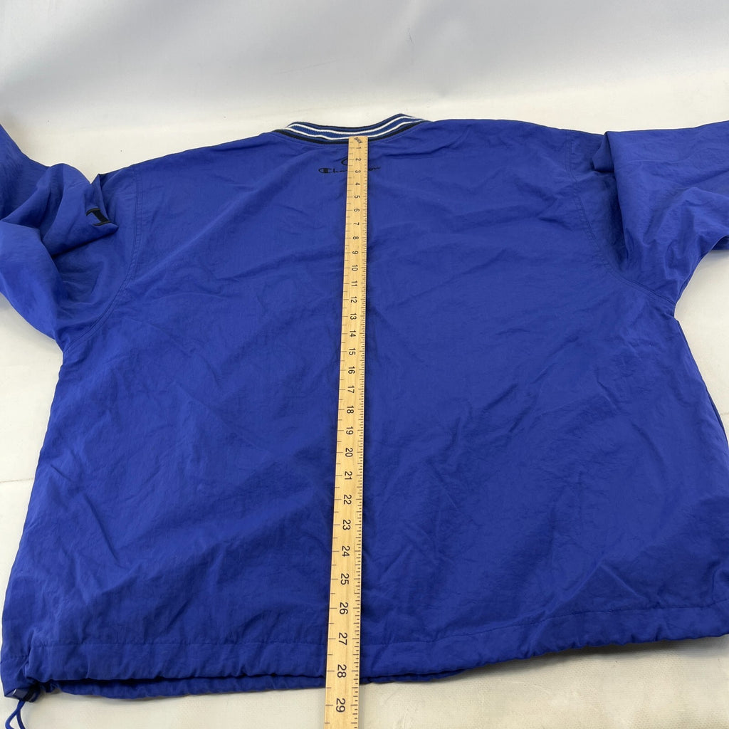 Champion Pullover Windbreaker Jacket Coat Oversized Large Blue with Embroidery