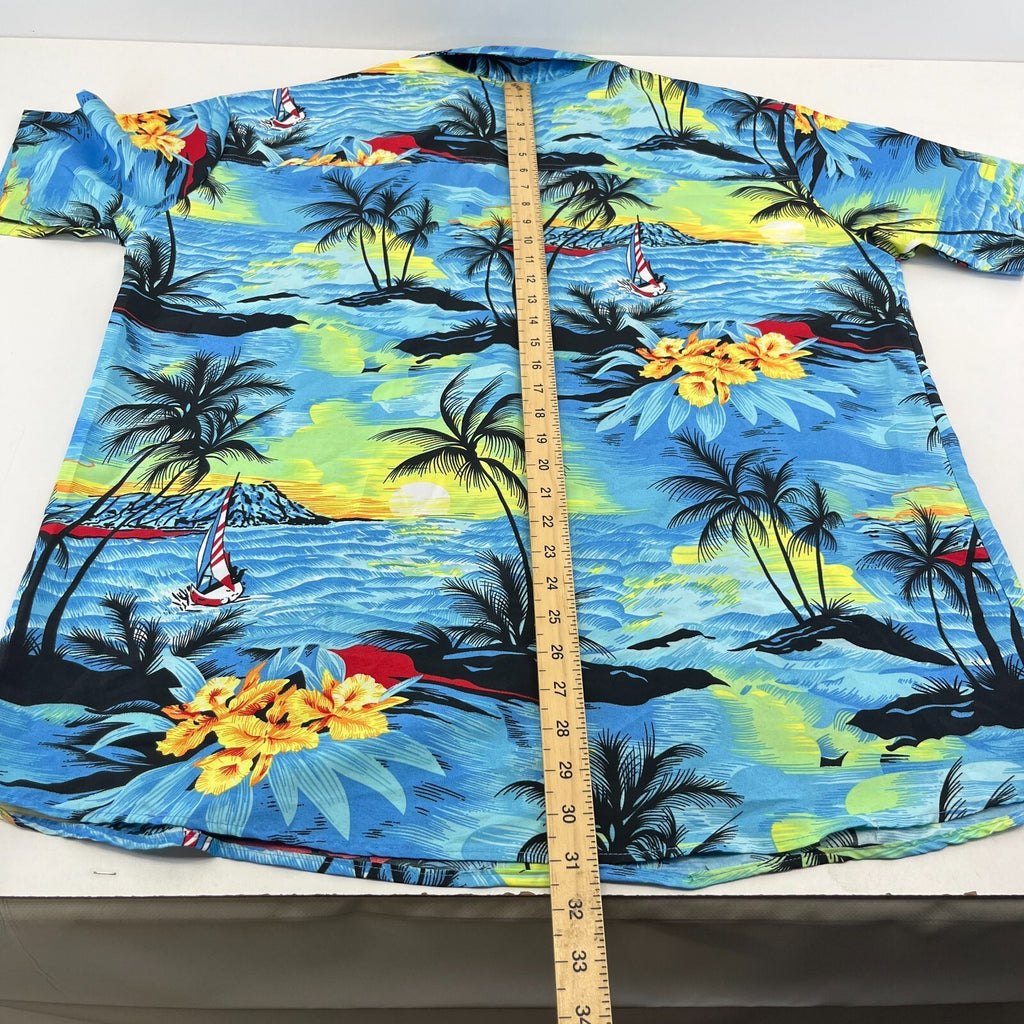 Fight the Wolf Mens Blue Hawaiian Shirt Design Short Sleeve Holiday size 2XL