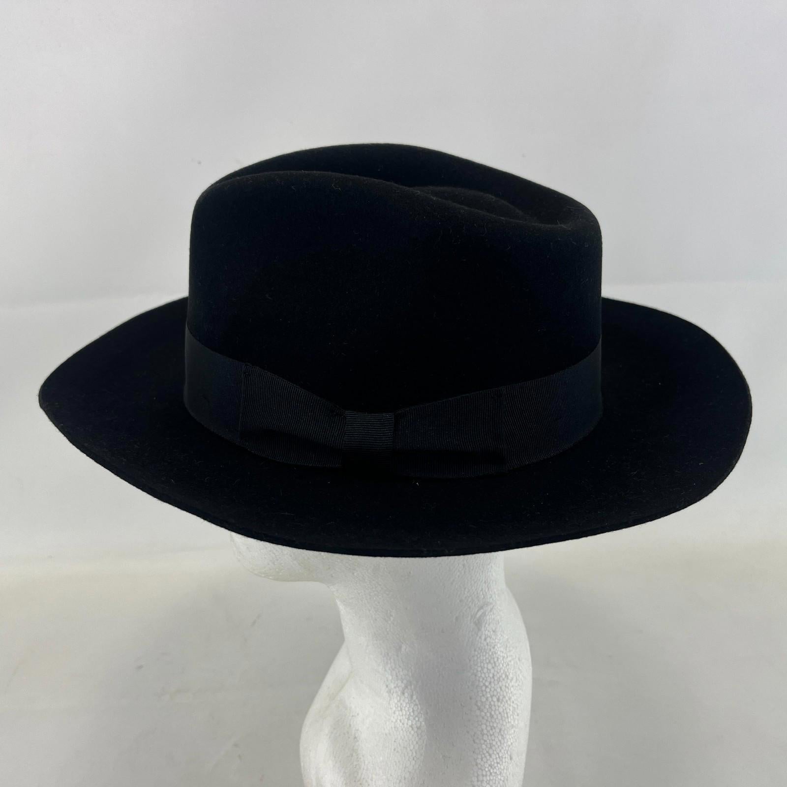 Palms Halt 100% Wool Handmade Textured Fedora Hat in Black size M 56